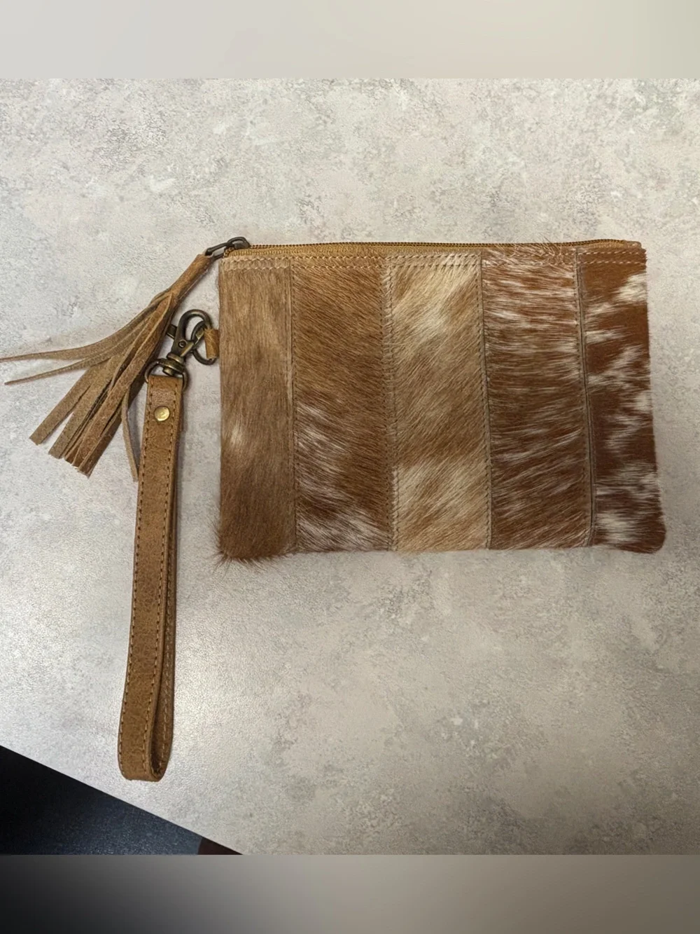 Handcrafted Cowhide Wristlet Clutch in Brown